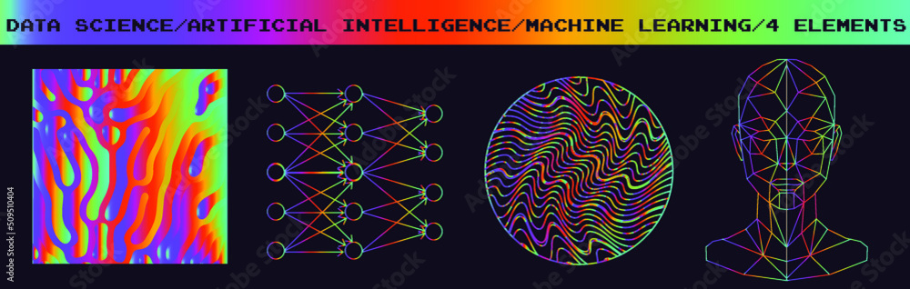 Aufkleber Scheme of the neural network and low-poly head. Set of illustrations for neural network and artificial intelligence subjects. 