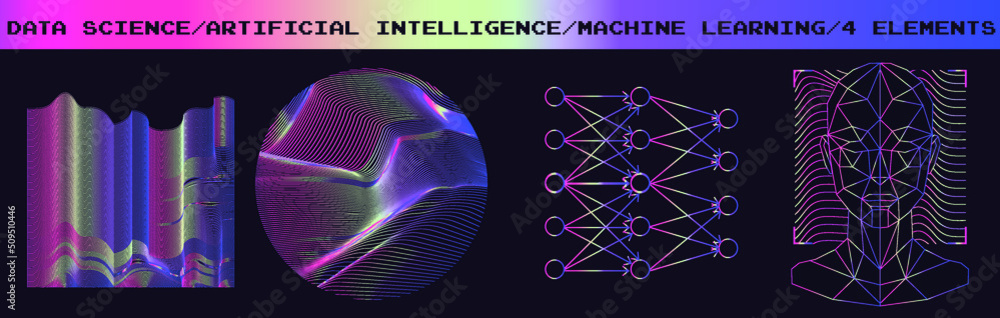 Aufkleber Scheme of the neural network and low-poly head. Set of illustrations for neural network and artificial intelligence subjects. 