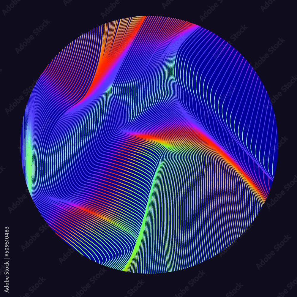 Fototapete holographic circle with pattern of glitched and distorted lines. trendy logotype template.