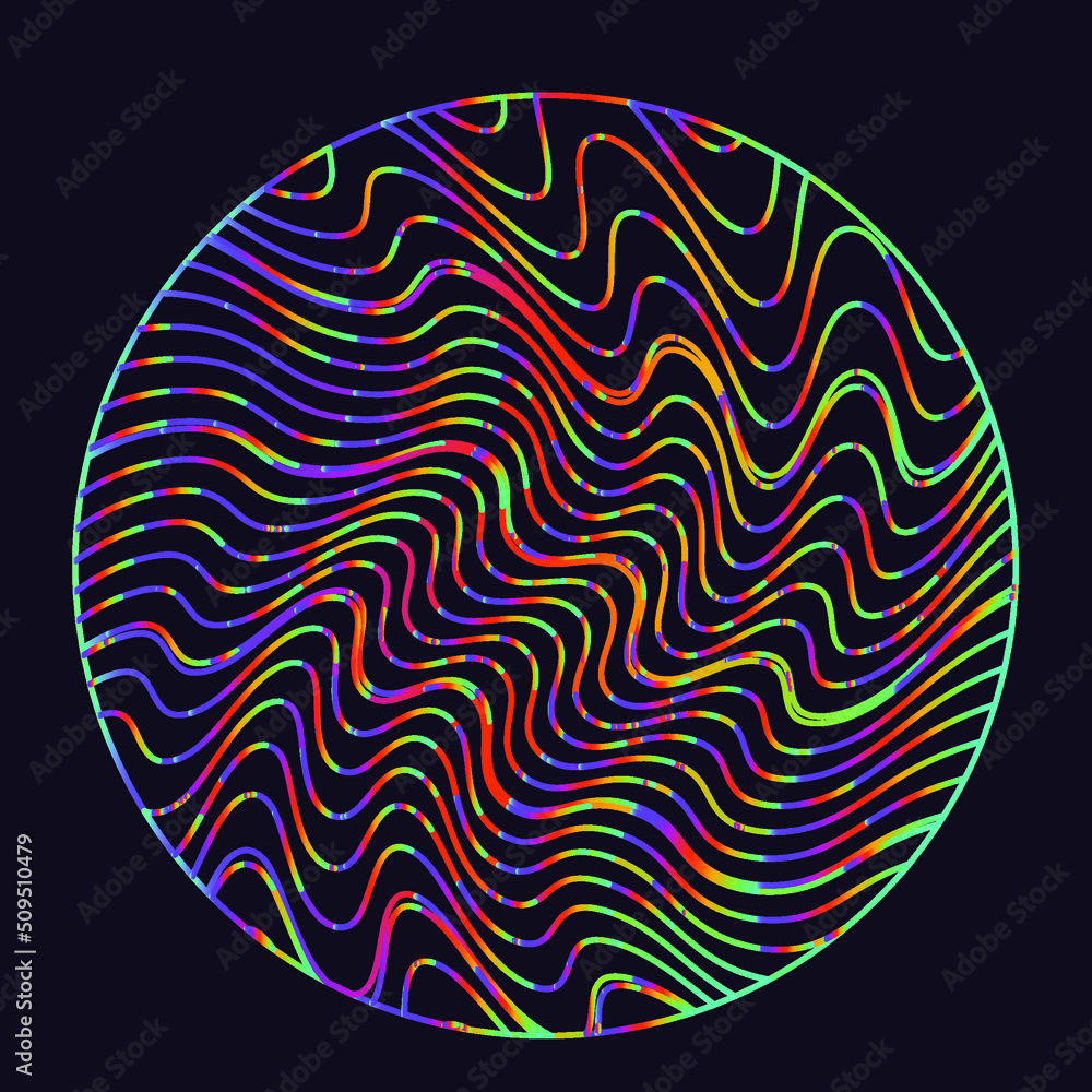 Wall mural Glitched and distorted sphere in holographic colors. Trendy logotype template.