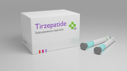 Tirzepatide for Type 2 diabetes, kit concept medical illustration, showing injection devices and the new drug - obrazy, fototapety, plakaty