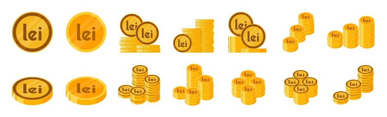 Romanian Leu Coin Icon Set