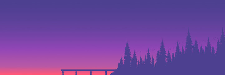 Obraz premium forest silhouette landscape flat design vector illustration good for web banner, ads banner, tourism banner, wallpaper, background template, and adventure design backdrop 
