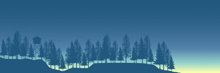 forest silhouette landscape flat design vector illustration good for  web banner, ads banner, tourism banner, wallpaper, background template, and adventure design backdrop	