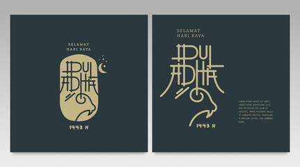 Selamat Idul Adha.Translation: Happy Eid Al Adha Mubarak. Eid al-Adha Greeting with typography and illustration. vector illustration square banner ads.