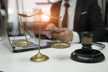 Lawyers having  Concepts of  Legal services at the law office work Legal advice online on computer...