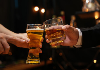 Celebrate whiskey on a friendly party in  restaurant