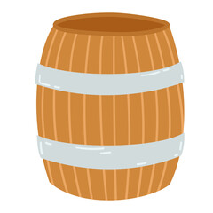 Cartoon illustration of wooden barrel of rum. Pirate concept vector illustration isolated on white background.