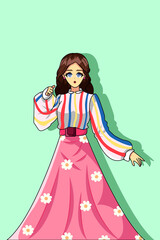 Pretty and Happy Girl in Festival Design Illustration