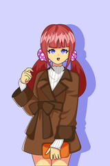 Pretty Girl Wear Brown Clothes Design Illustration