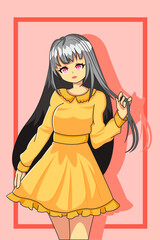Cute and Happy Girl with Yellow Dress Design Illustration