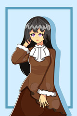 Pretty Girl with Brown Dress Design Illustration