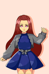 Cute and Happy Girl with Red Hair Design Illustration