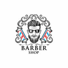 Barber shop vintage logo design illustration
