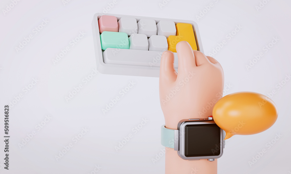 Wall mural 3d rendering of hand and keyboard.