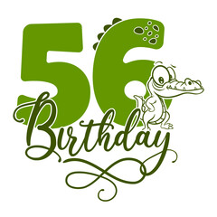 56, Number fifty six with crocodile cartoon character, Birthday Anniversary