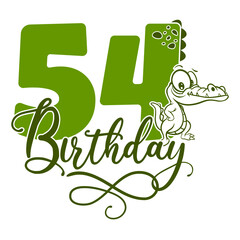 54, Number fifty four with crocodile cartoon character, Birthday Anniversary