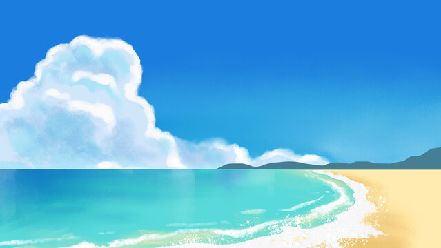 爽やかな真夏の海辺のイラスト