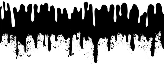 Abstract black paint dripping vector background. Black ink liquid drop wallpaper with spray paint, graffiti drips texture. Black and white dripping illustration design for decorative, street art. © TWINS DESIGN STUDIO