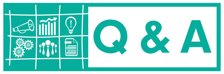 Q And A - Questions And Answers Turquoise Business Symbols Grid Left Box Horizontal 