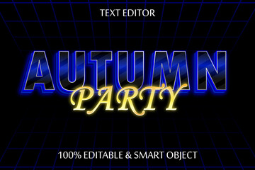 Autumn party editable text effect 3 dimension emboss neon style