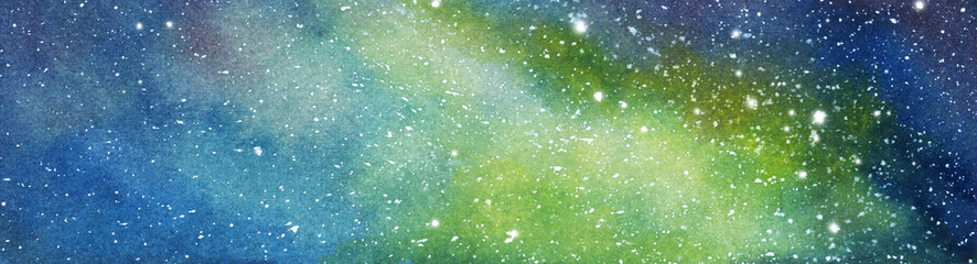 Cosmic background. Colorful watercolor galaxy or night sky with stars