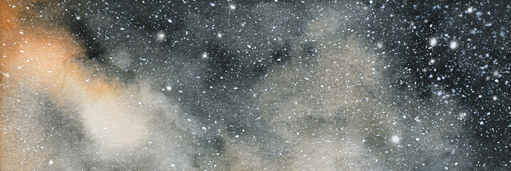 Cosmic background. Colorful watercolor galaxy or night sky with stars © Khaneeros