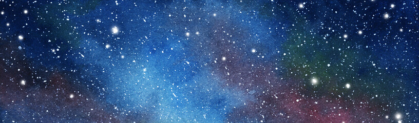 Cosmic background. Colorful watercolor galaxy or night sky with stars