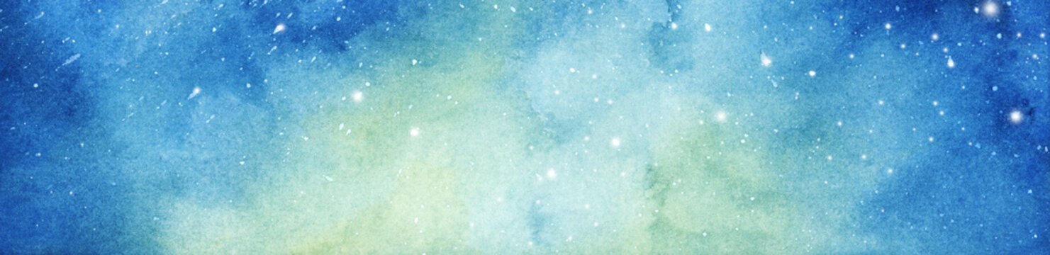 Cosmic background. Colorful watercolor galaxy or night sky with stars