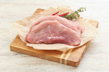 Raw pork schnitzel for roast