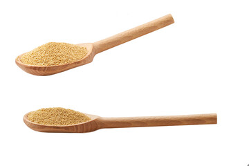 wooden spoon with amaranth isolated on white background.