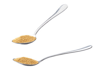 metal spoon with amaranth isolated on white background.