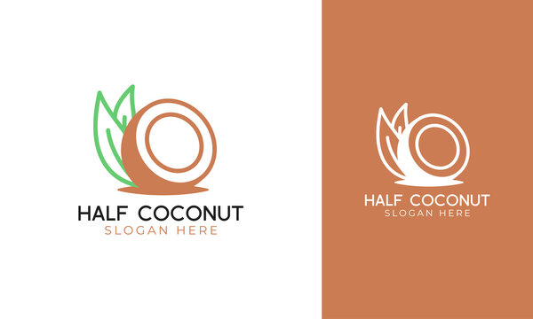 Half coconut logo with leaf vector and simple style