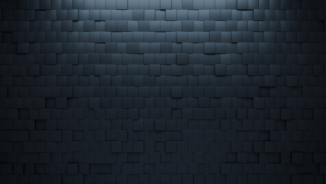 3D, Black Wall background with tiles. Square, tile Wallpaper with Polished, Futuristic blocks. 3D Render