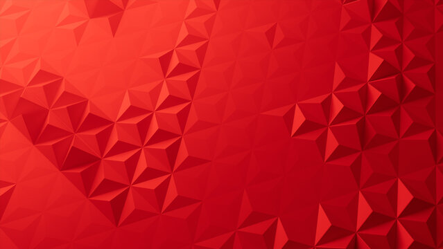 Red Polygonal Surface with Tetrahedrons. High Tech, Atmospheric 3d Wallpaper.