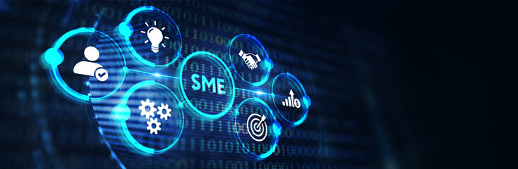 The concept of business, technology, the Internet and the network. virtual screen of the future and sees the inscription: SME 3d illustration