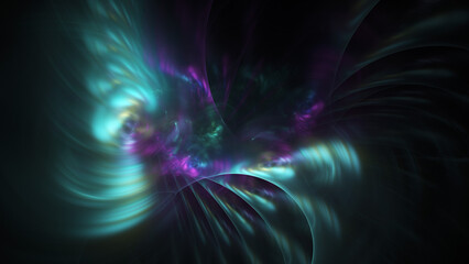 Abstract blue and violet blurred shapes. Fantastic space background. Digital fractal art. 3d rendering.