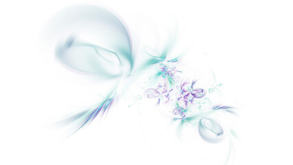 Fototapeta na wymiar Abstract green and violet shiny flowers. Fantasy space background. Digital fractal art. 3d rendering.