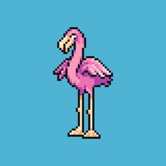 Fully editable pixel art vector illustration pink flamingo for game development, graphic design, poster and art.