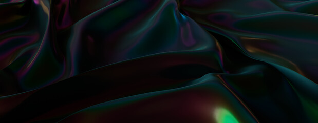 Black Banner with Iridescent Neon Accents. Ripples and Swirls create a Wavy Surface Texture.
