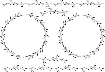  	手描きの葉っぱのフレーム、バナー 