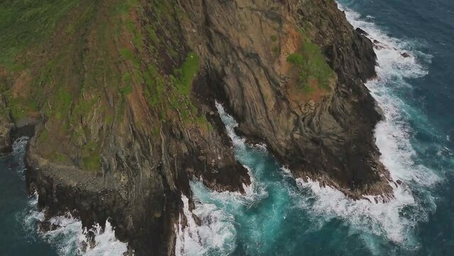 Aerial view of the backside of Moku nui island in Oahu Hawaii