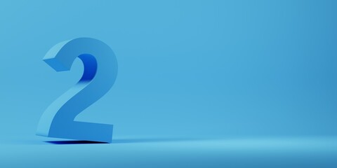 3D render of number 2 on blue background