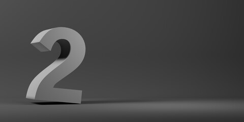 3D render of the number 2 on dark gray background