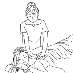 リラックスしてマッサージを受ける若い女性のイラスト