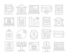 finance and banking line icons set 