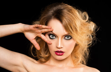 Fototapeta premium Beauty young woman. Portrait of model with natural nude make up.