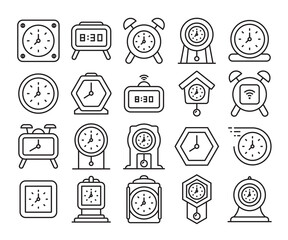 Fototapeta na wymiar clock and alarm clock icons set line vector illustration