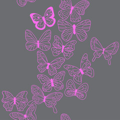 vector illustration for seamless background with purple butterfly in line drawing style