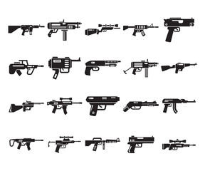 gun, rifle and submachine gun icons set vector illustration